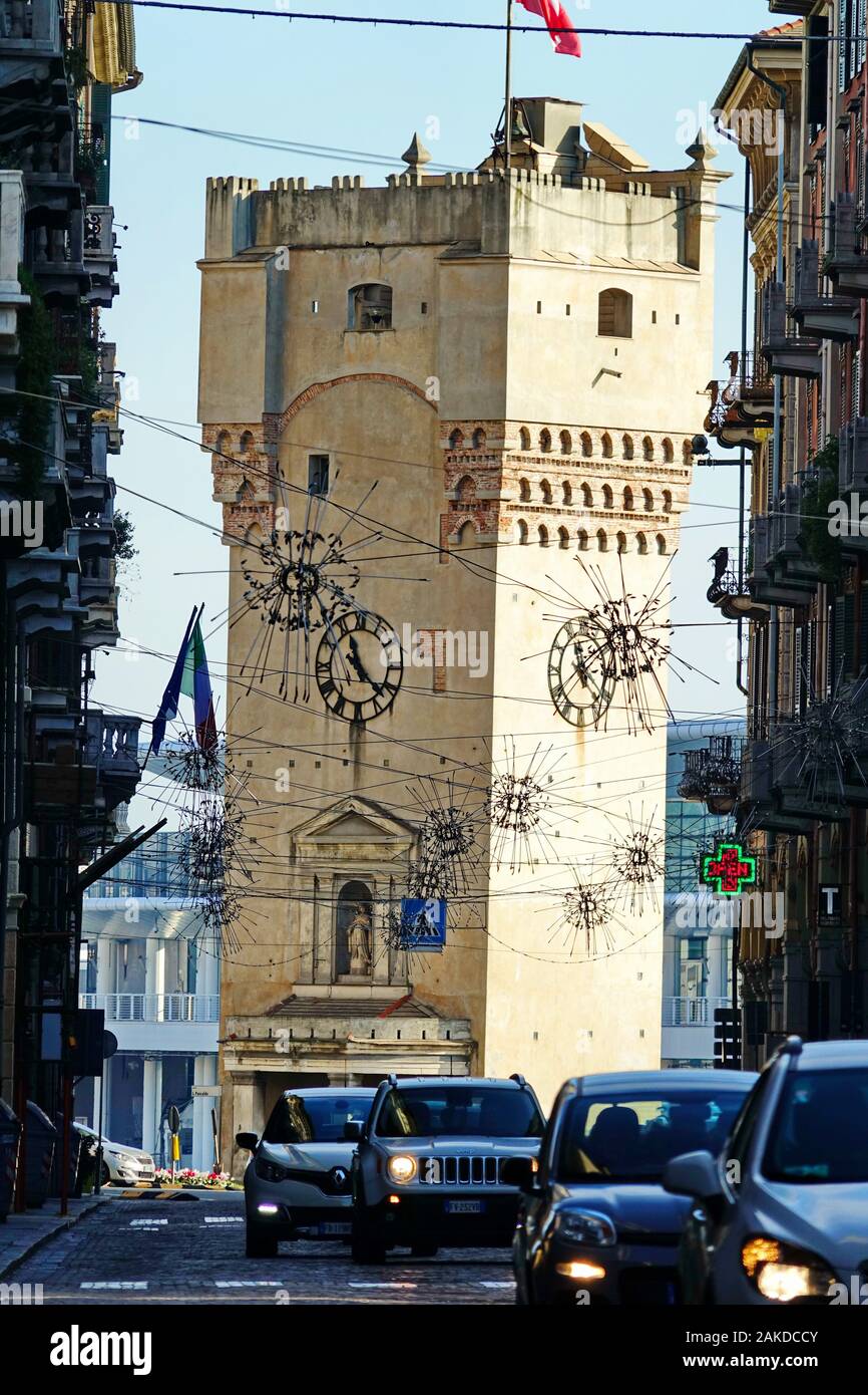 Tower Leon Pancaldo is the symbol of the town. Savona, Italy Stock Photo