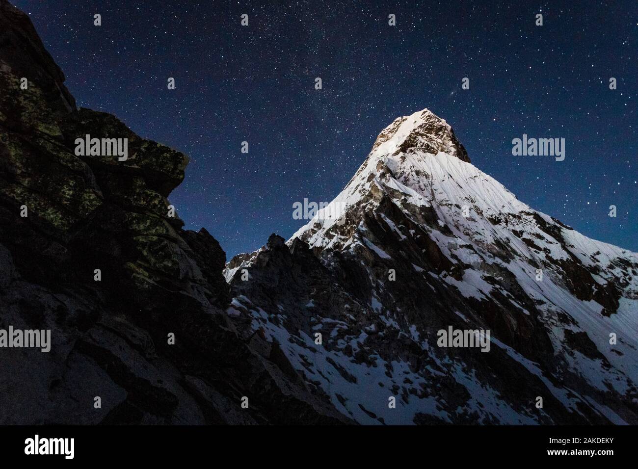 Ama Dablam in Nepal - Nightime stars Stock Photo