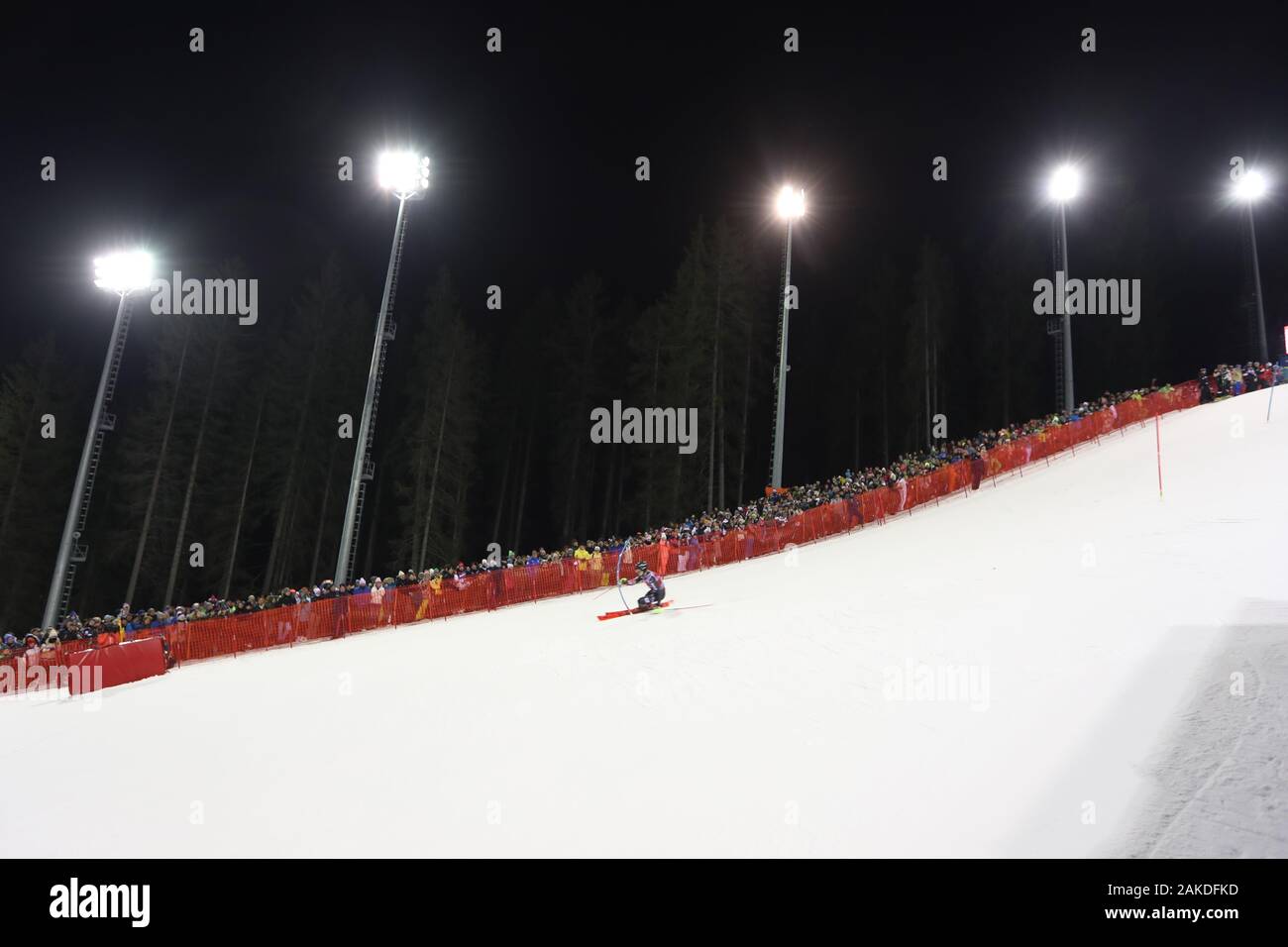 FIS Alpine Ski World Cup Men's Night Slalom in Madonna di Campiglio, Italy on January 8, 2020, Stefan Hadalin (SLO) in action. Photo: Pierre Teyssot/Espa-Images Stock Photo