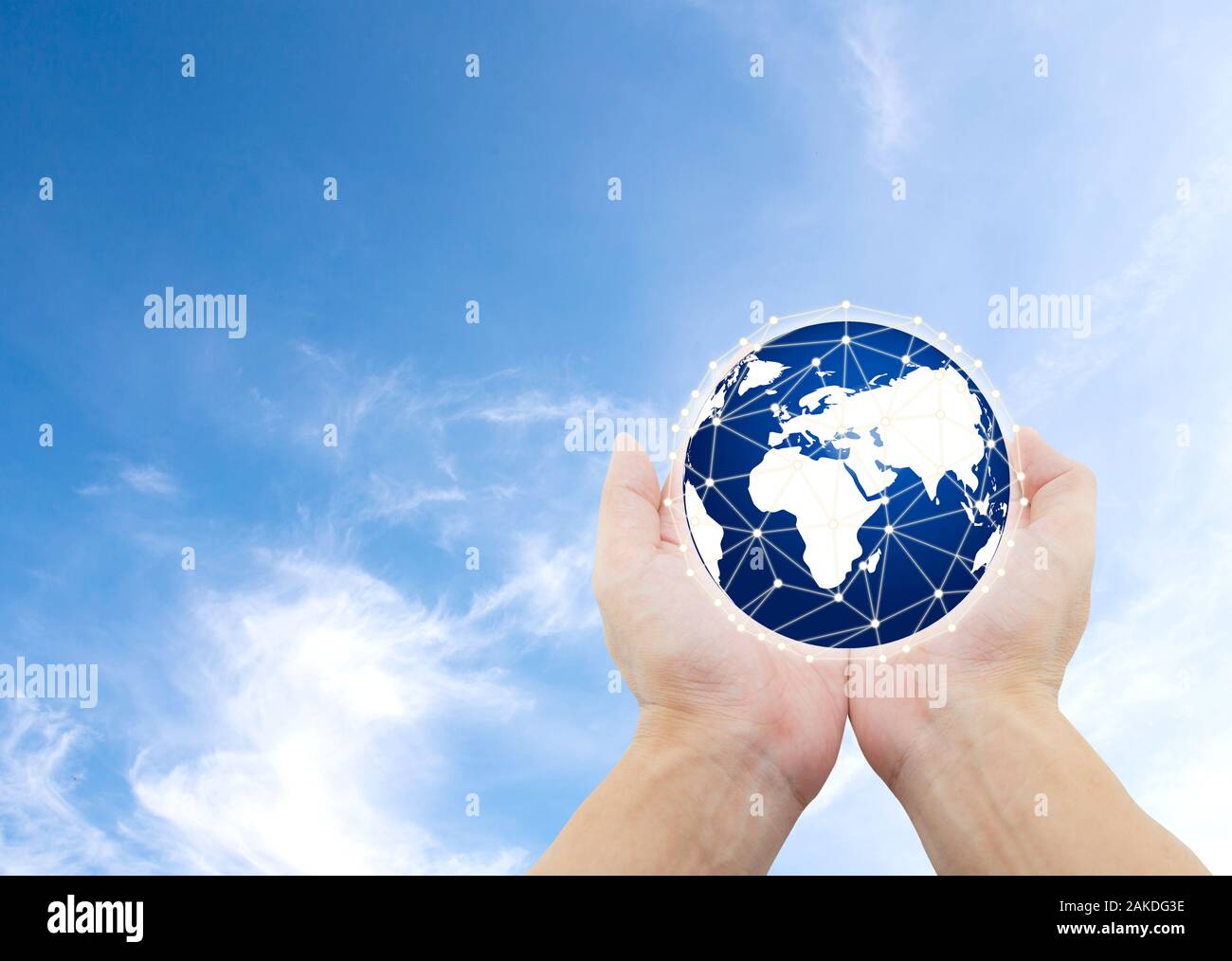 World nature, care protection environment concept, hand holding globe with social network connection, Element of this image furnished by NASA Stock Photo