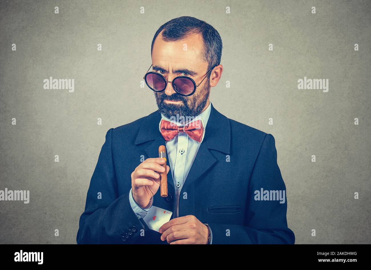 Man in white shirt, blue jacket and red tie Stock Photo