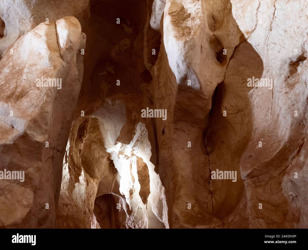Rock formations inside deep and dark underground Capricorn Caves at
