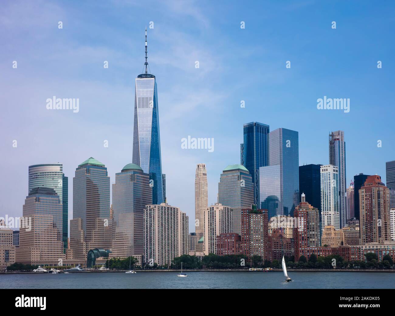 One World Trade Center and Financial District, Manhattan, New York City, NY, USA Stock Photo