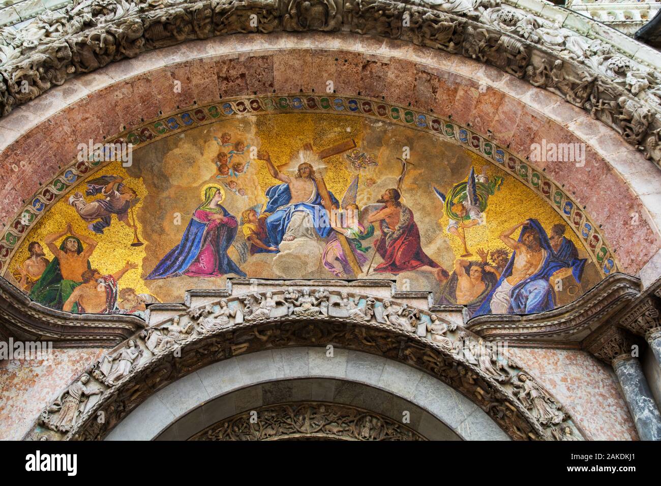 The facade of St Marks Basilica featuring The Last Judgement in Venice Italy Stock Photo