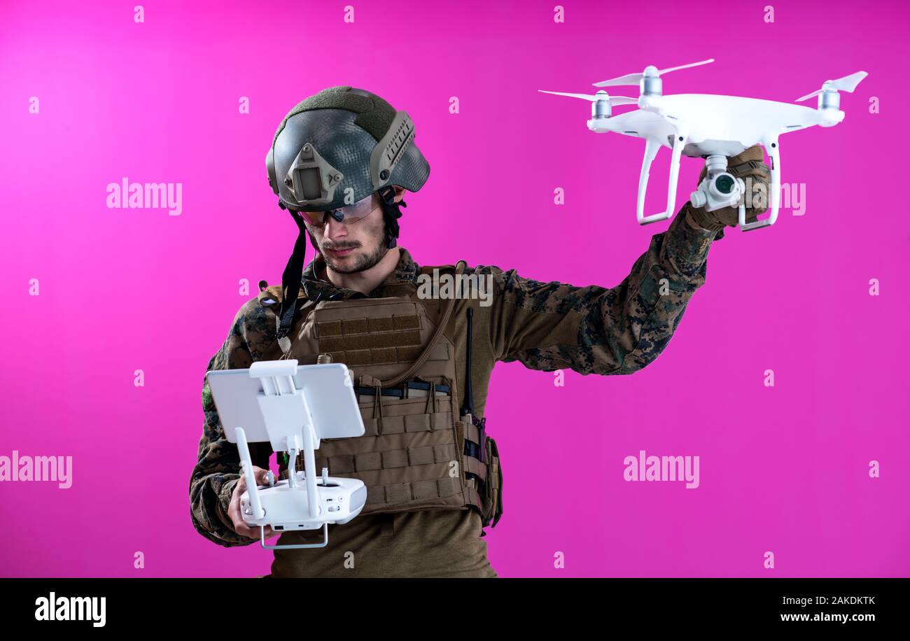 modern warfare soldier as drone pilot technician Stock Photo