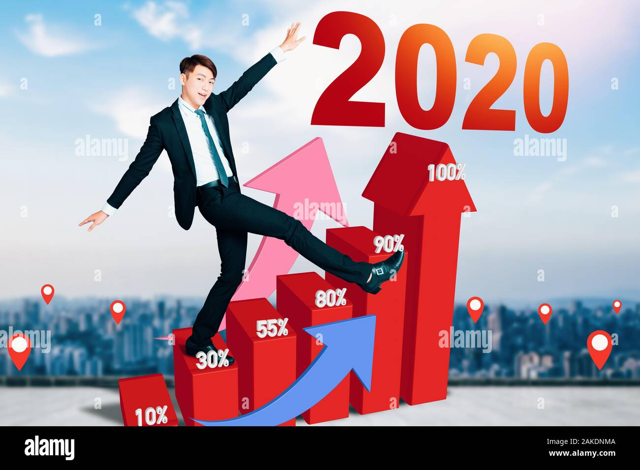 young businessman with  business  chart  concept Stock Photo