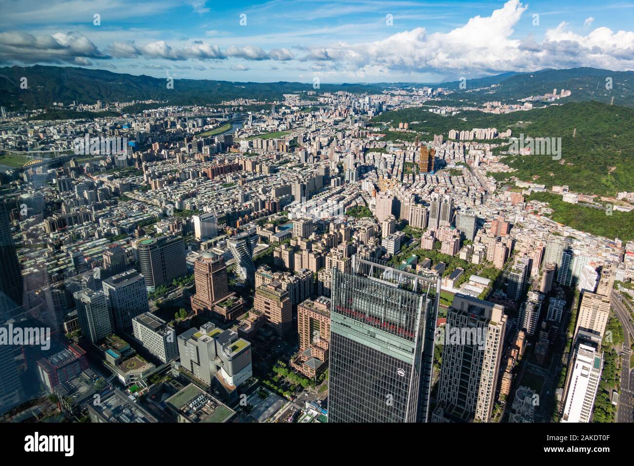 Looking to the east from the observation platform of Taipei 101 (building shadow visible) Stock Photo