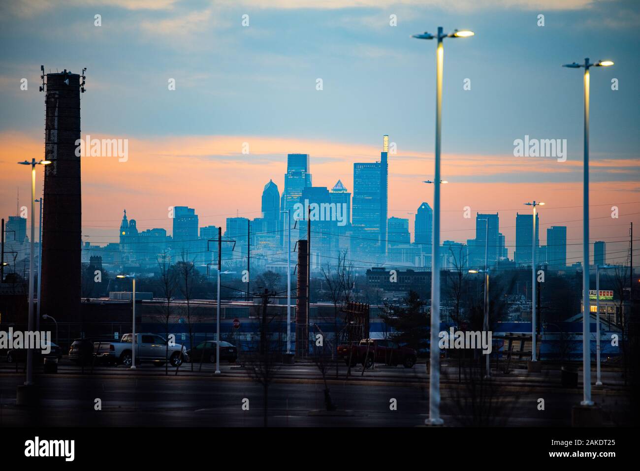 Image of Philadelphia skyline at sunrise. Stock Photo