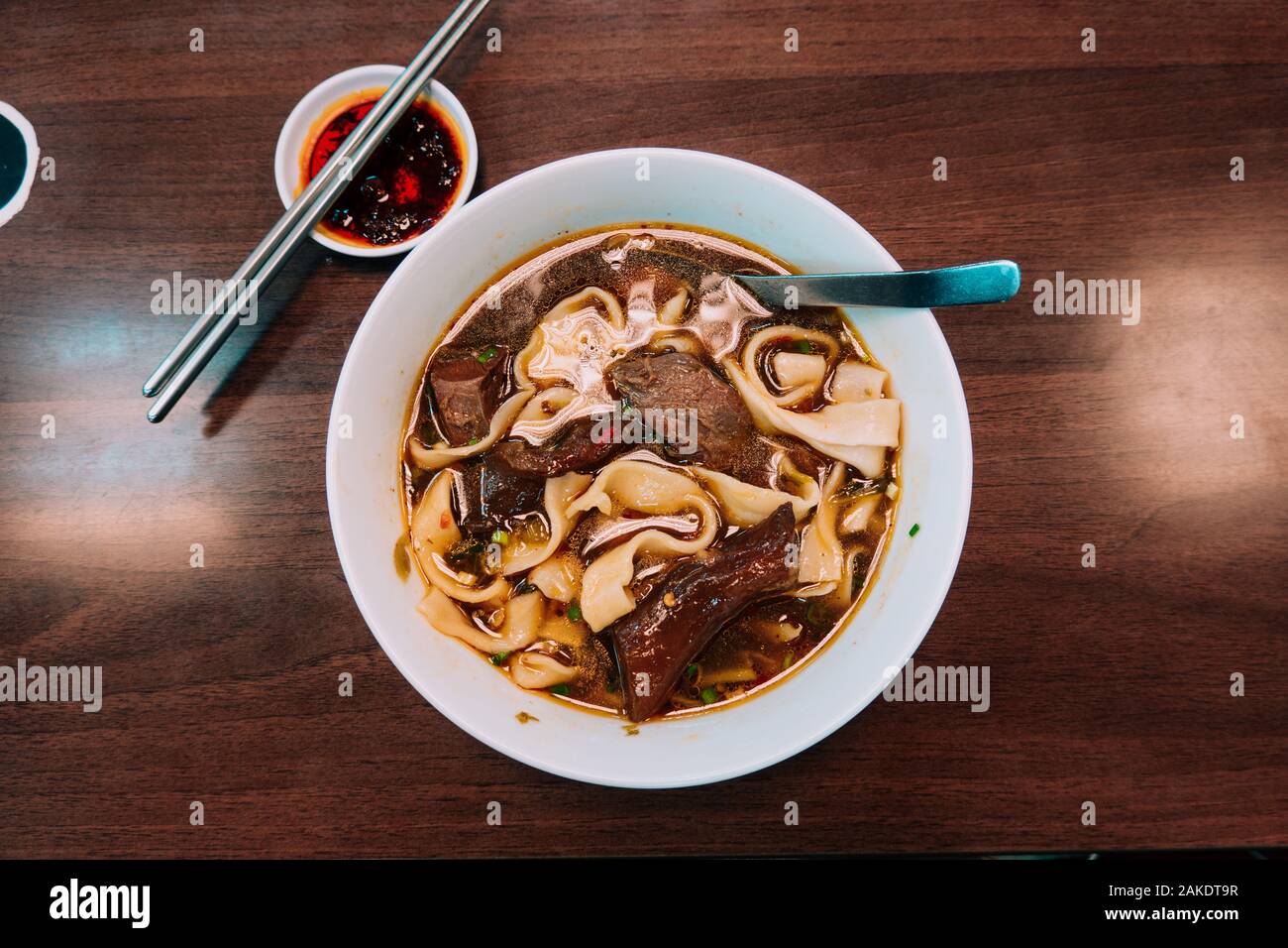 A bowl of Taiwanese-style beef noodles at Lao Shandong Homemade Noodles, one of several Taipei restaurants to receive Michelin Guide's Bib Gourmand Stock Photo