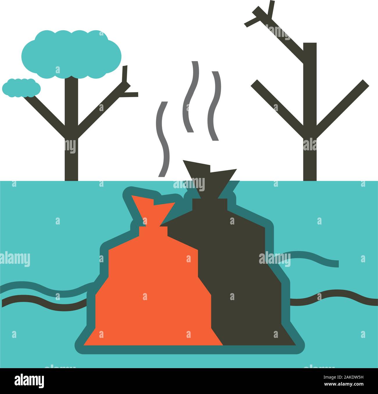 Trees and trash bags design, Pollution factory environment dirty danger