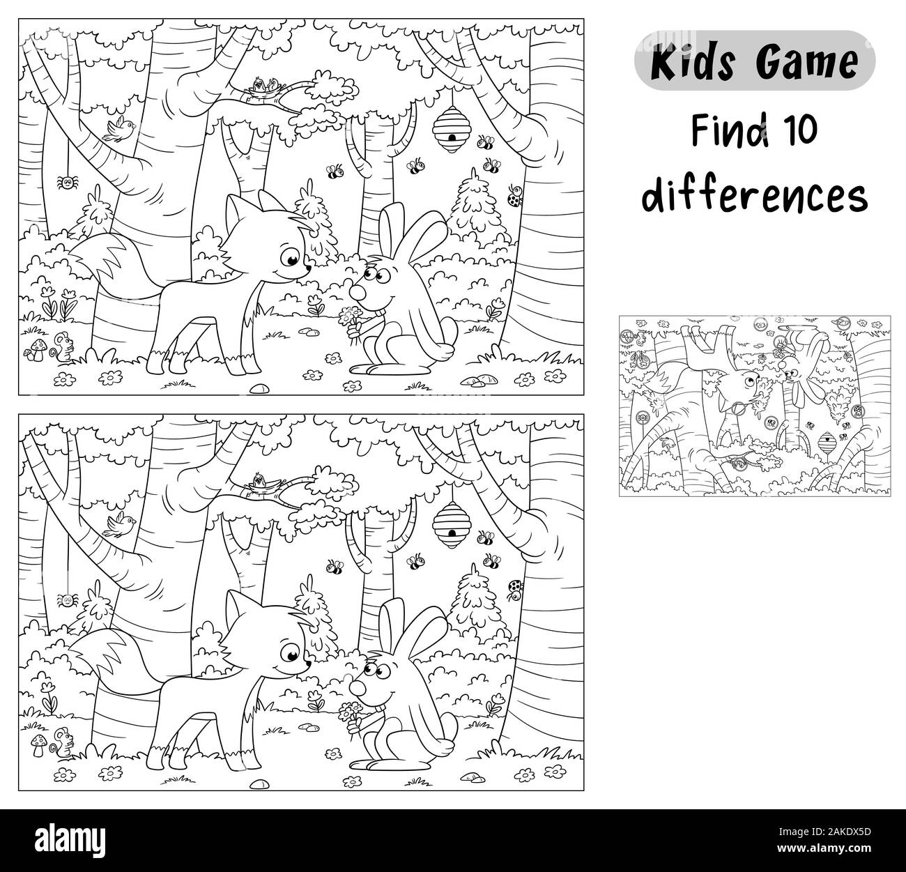 Find 10 differences. Funny cartoon game for kids, with solution. Vector illustration with separate layers. Stock Vector