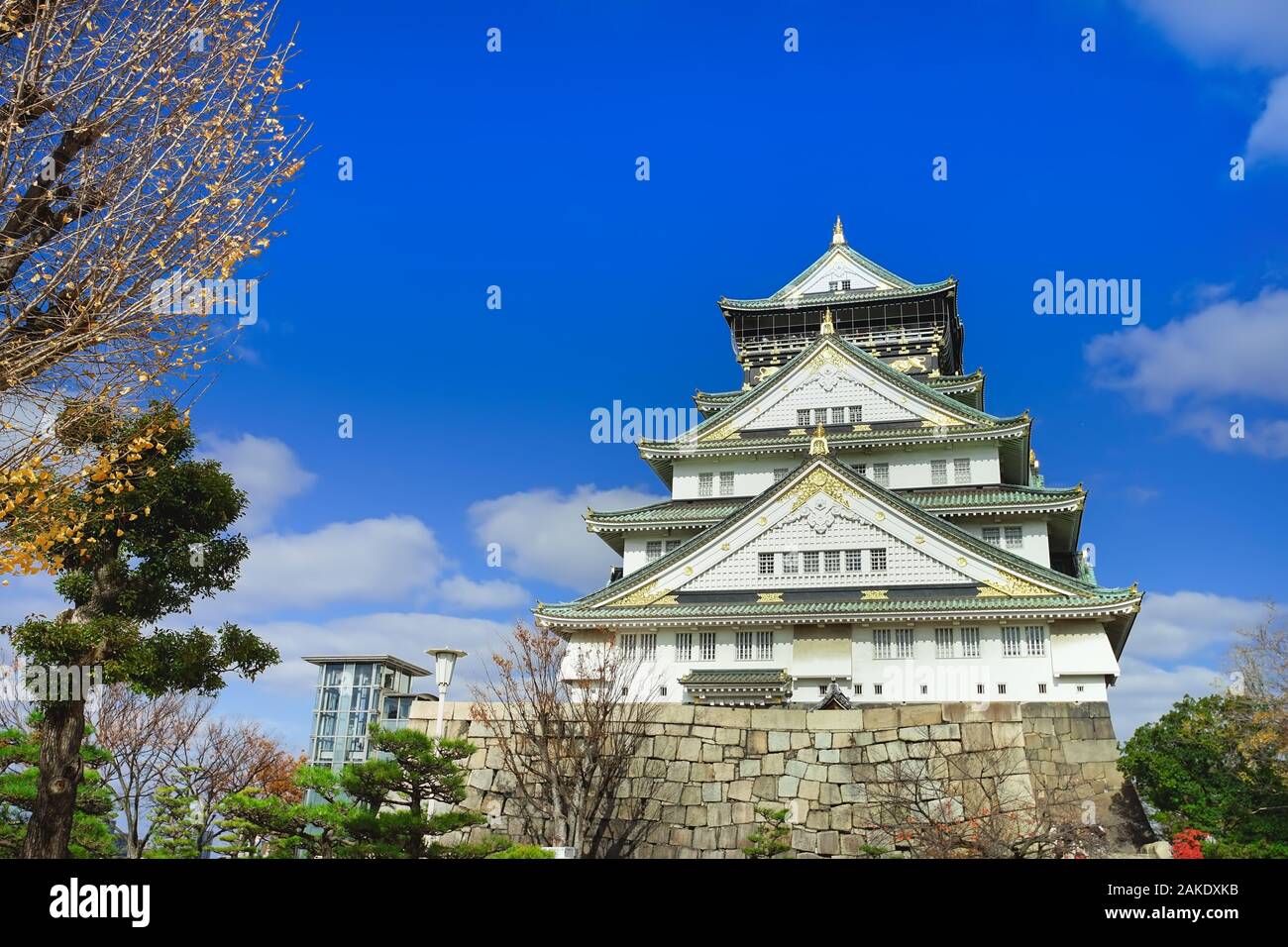 Beautiful scene in the park of Osaka Castle, Osaka City, Japan. Stock Photo