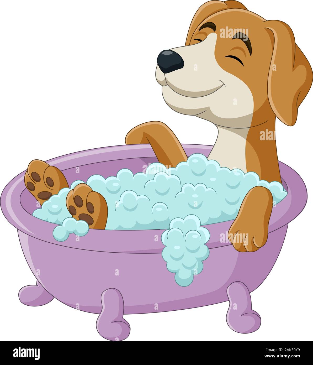 Cartoon dog having a bath in the bathtub Stock Vector