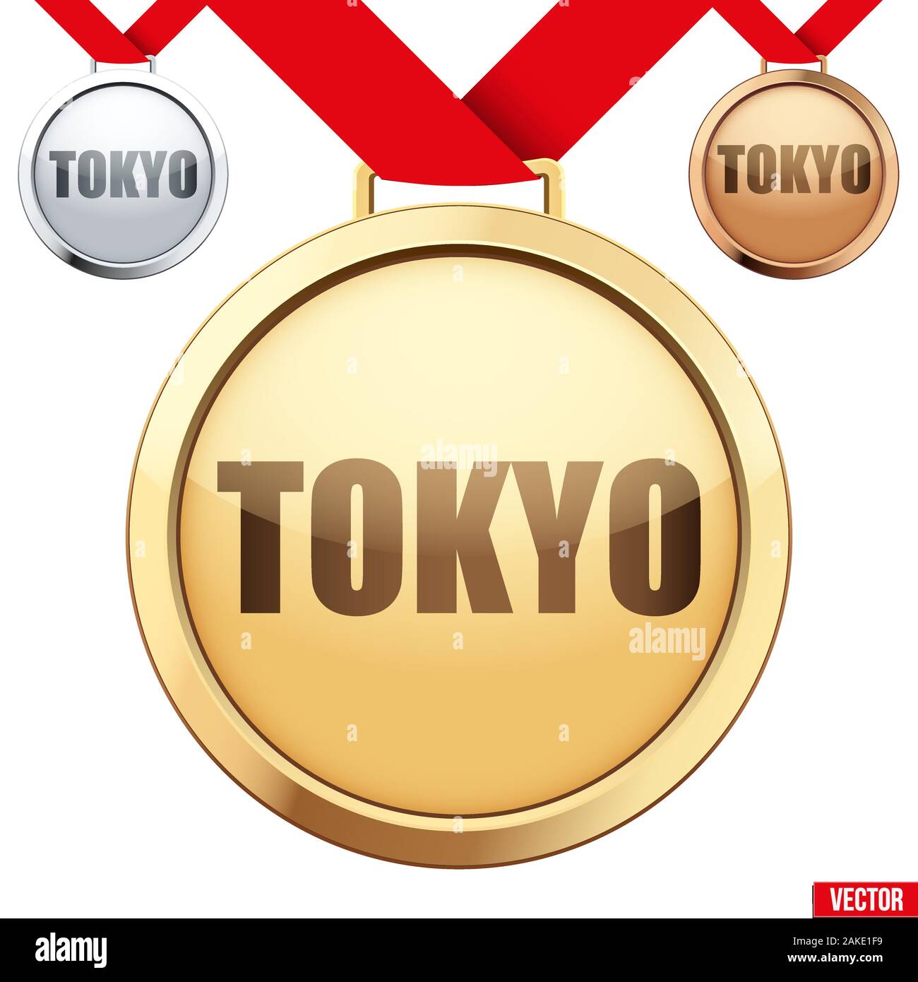 Set of medals with text Tokyo Stock Vector
