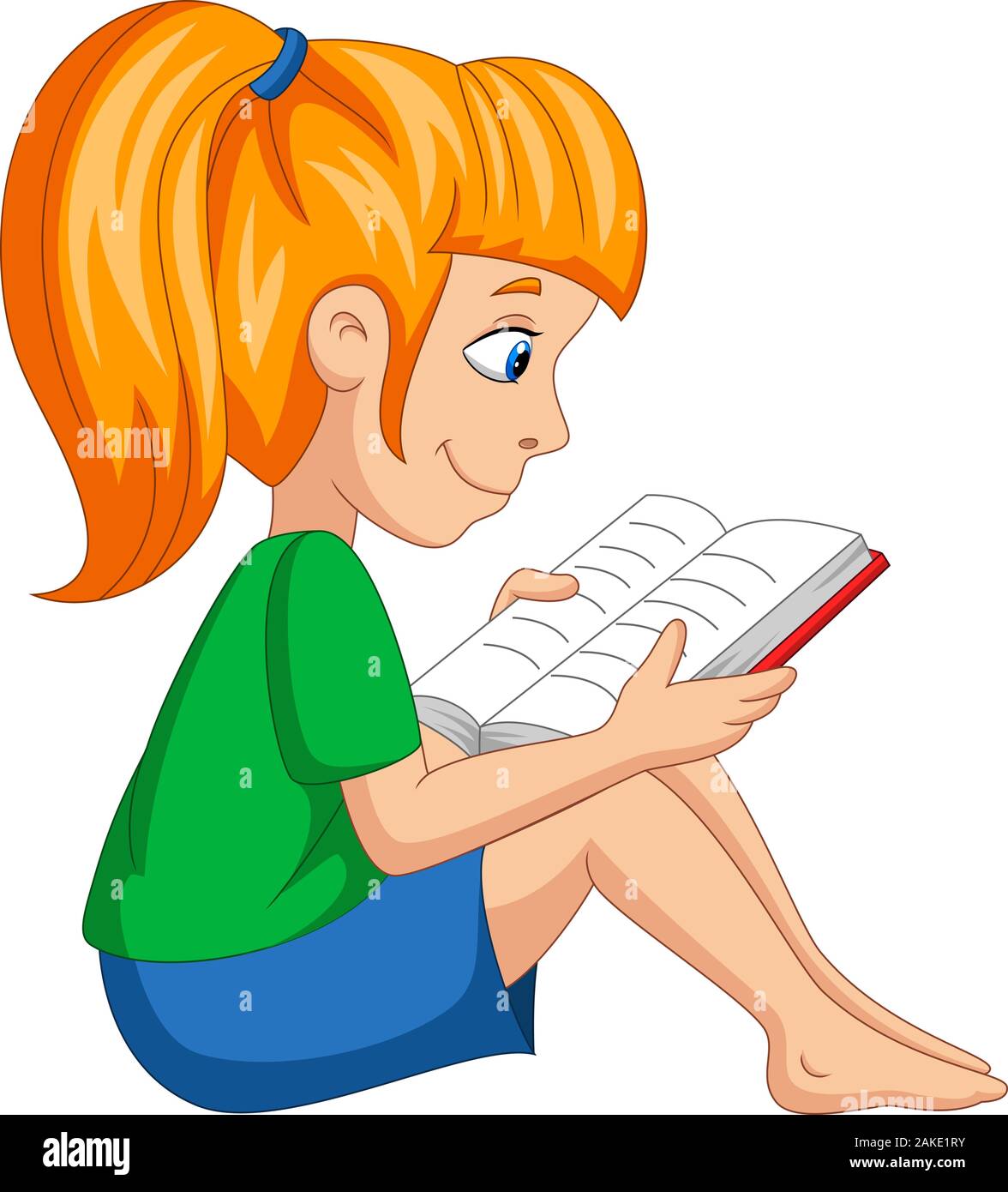 Cartoon little girl reading a book Stock Vector Image & Art - Alamy