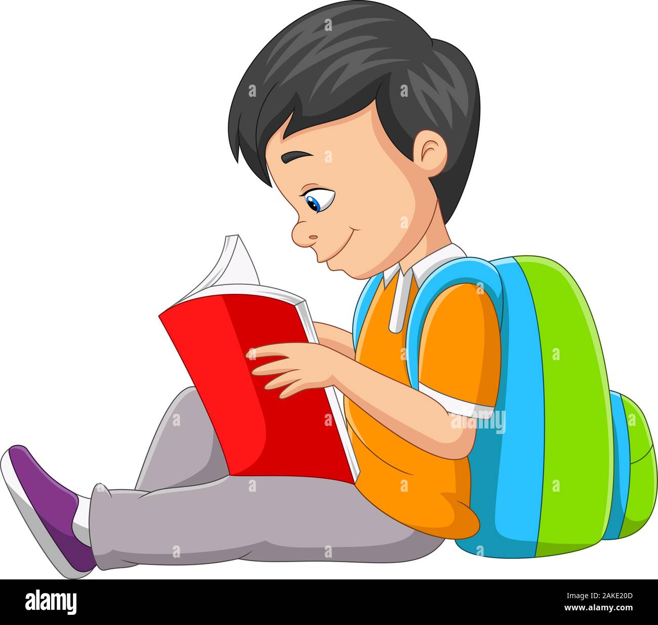 Cartoon Little Boy Reading A Book Stock Vector Image & Art - Alamy