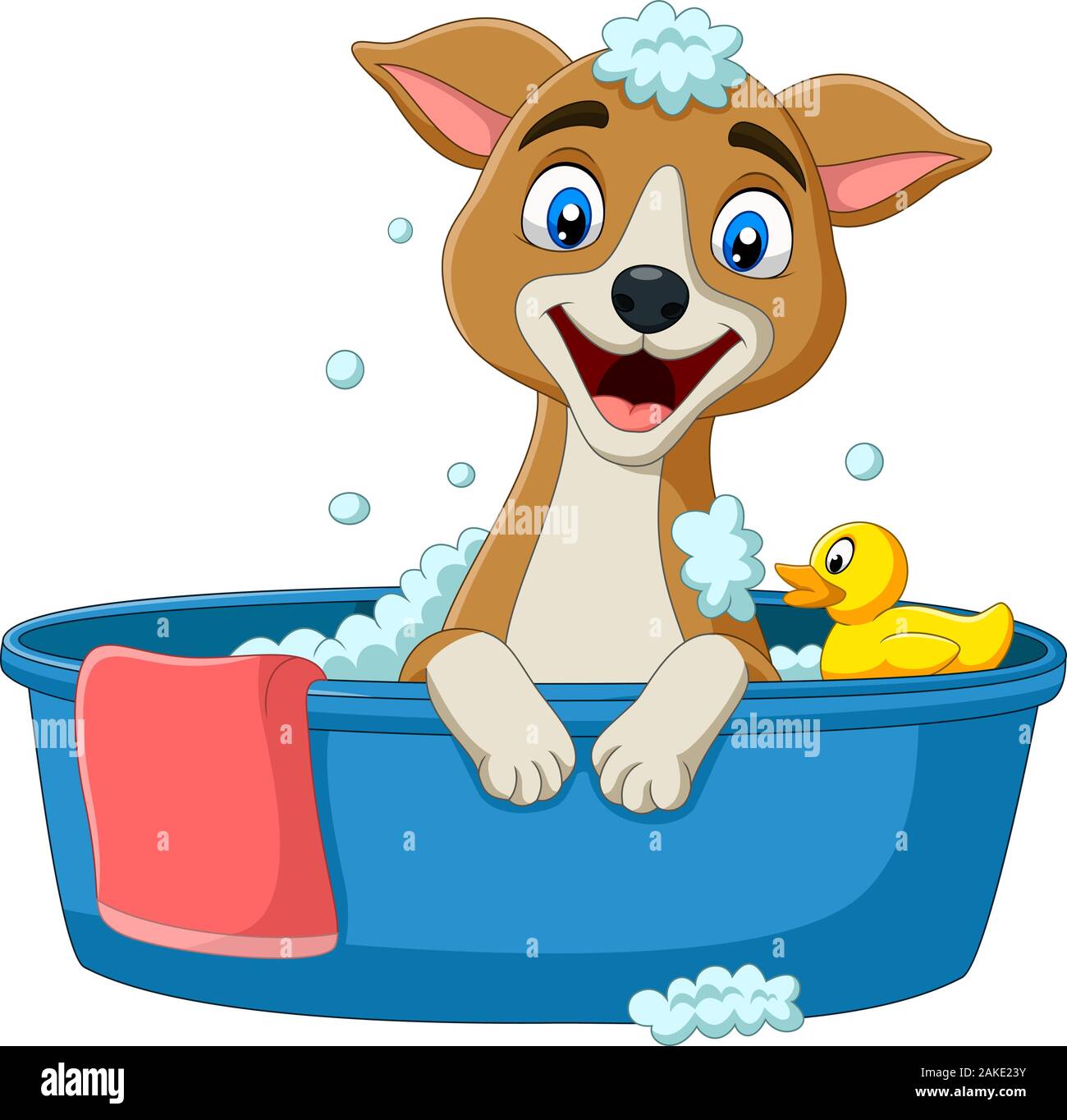 Cartoon dog having a bath Stock Vector