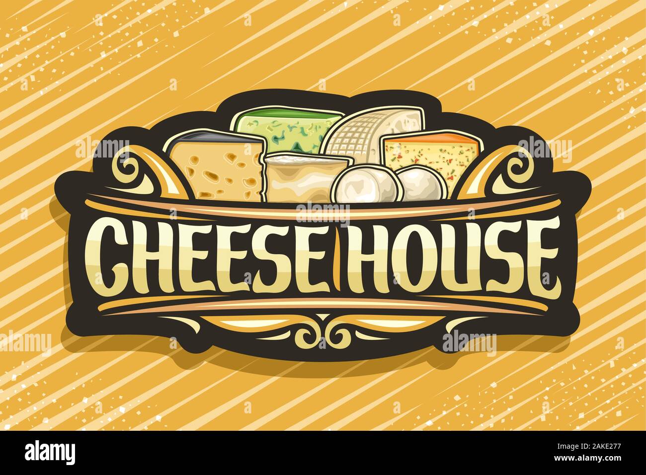 Vector logo for Cheese House, dark vintage signboard with illustration ...