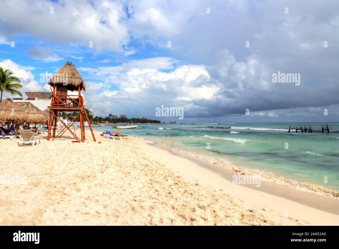 Tropical beaches of Riviera Maya near Cancun, Mexico. Concept of Summer vacation or Winter getaway to the Caribbean Sea. Stock Photo