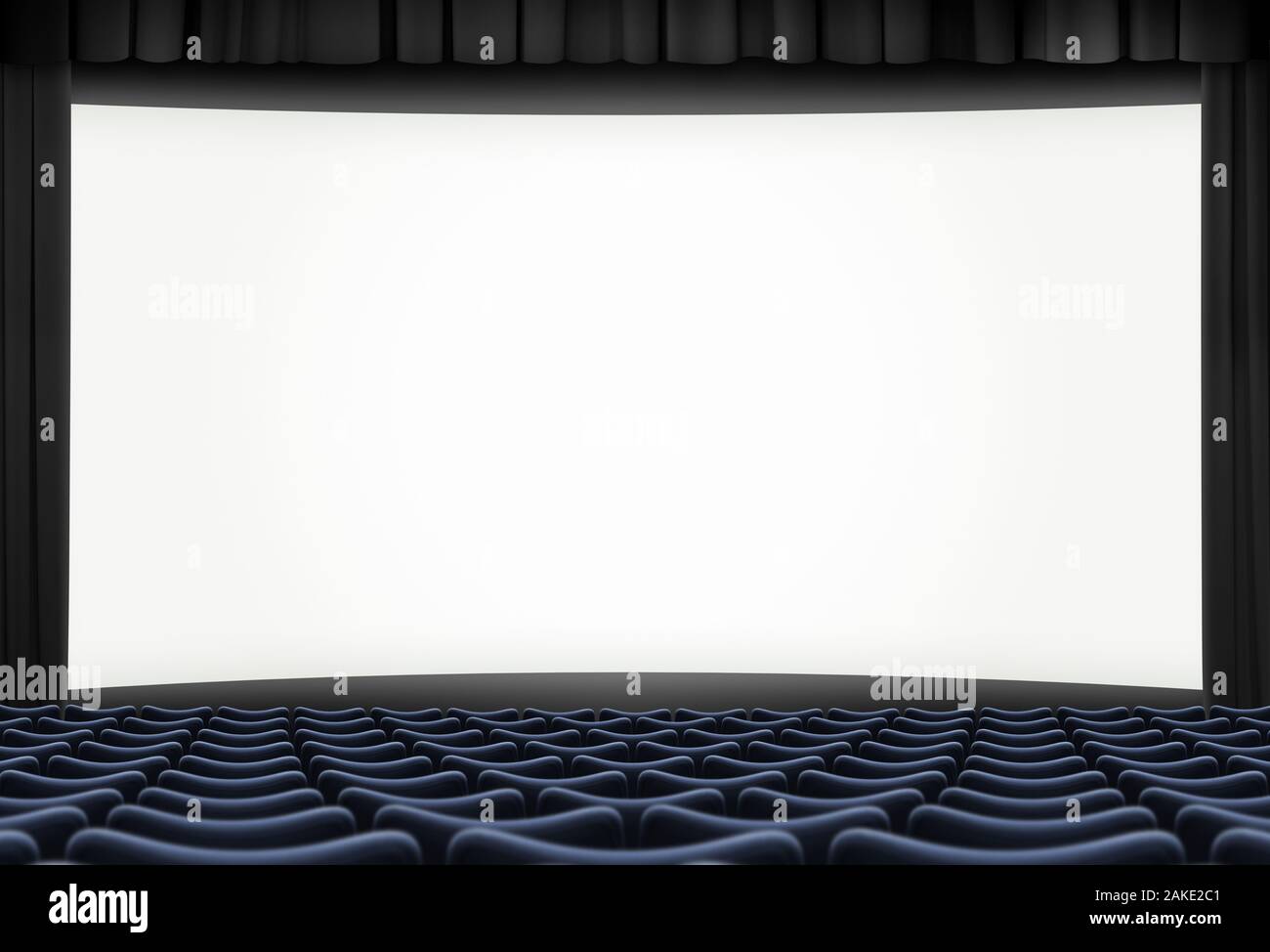cinema big screen with black curtain frame and seats Stock Photo