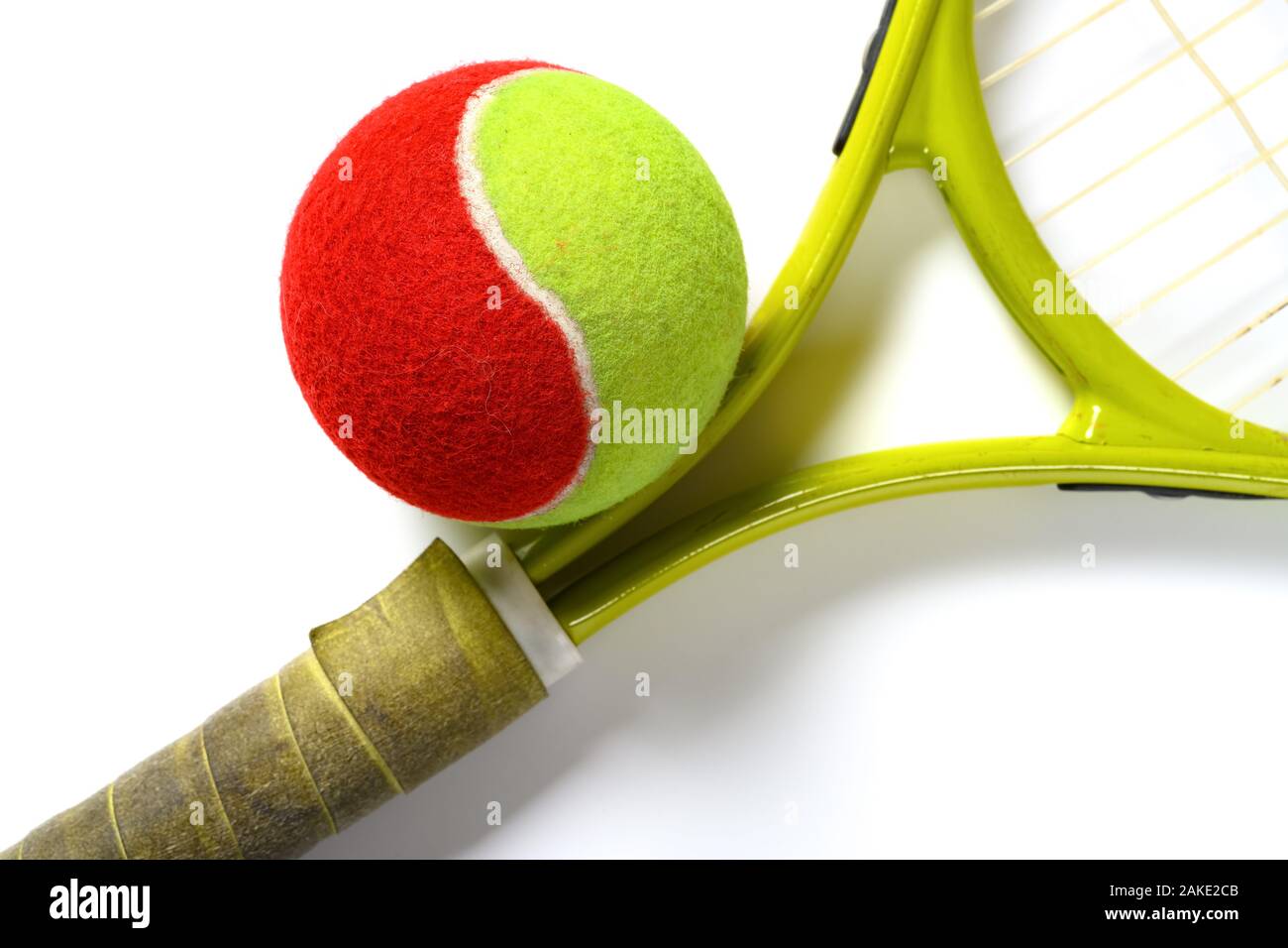 tennis ball and racket on a white background Stock Photo - Alamy