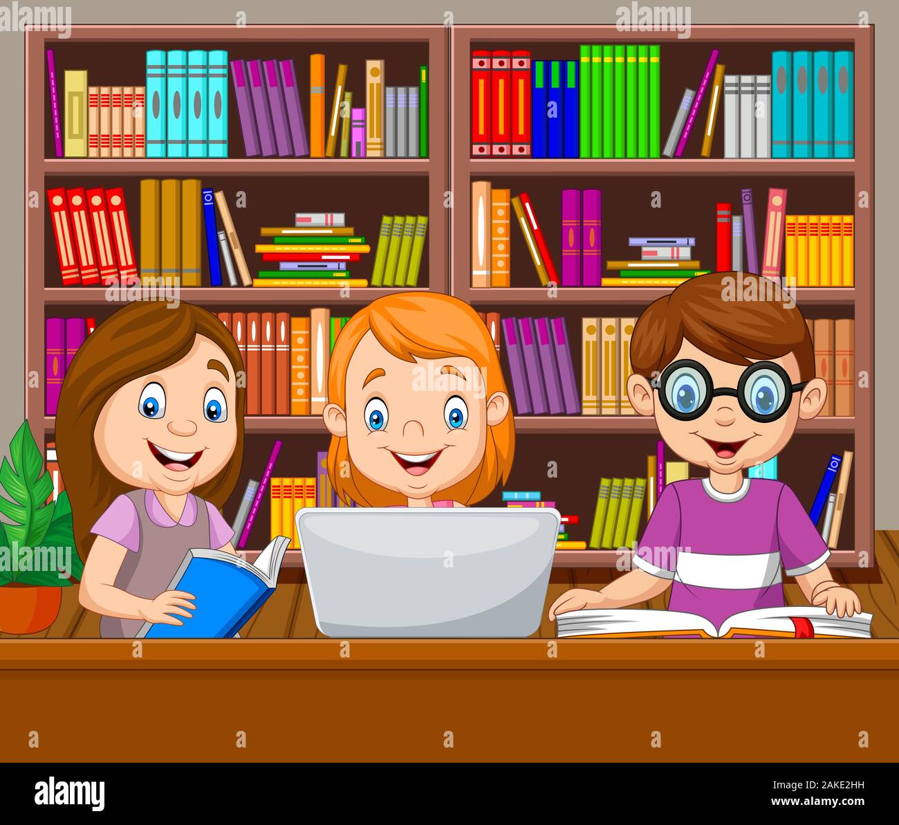 Cartoon kids studying in the library Stock Vector Image & Art - Alamy