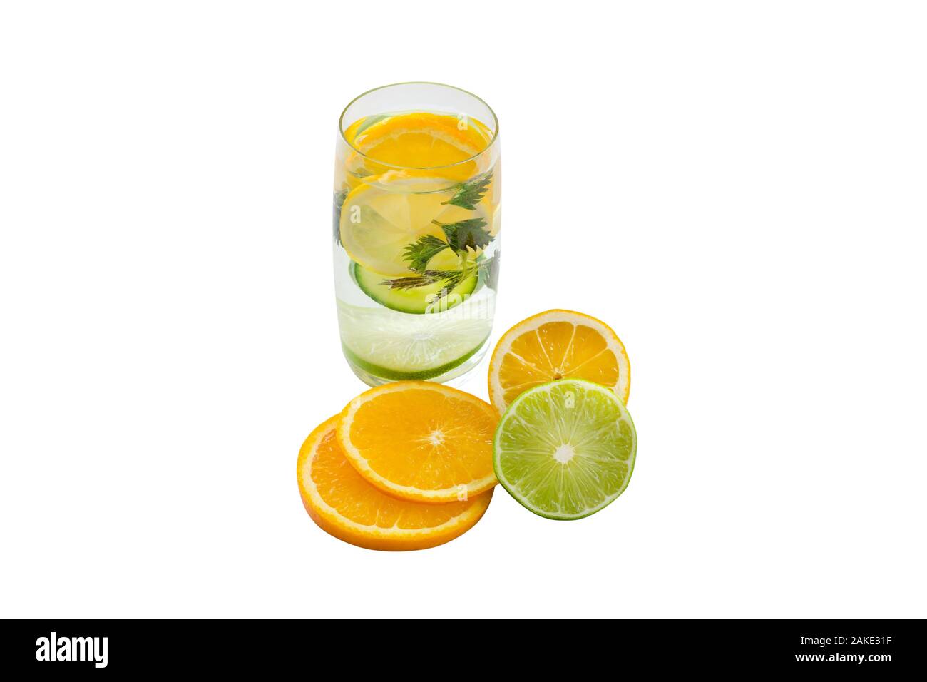 Composition of ginger, lime, lemon, mint isolated on white background Stock Photo