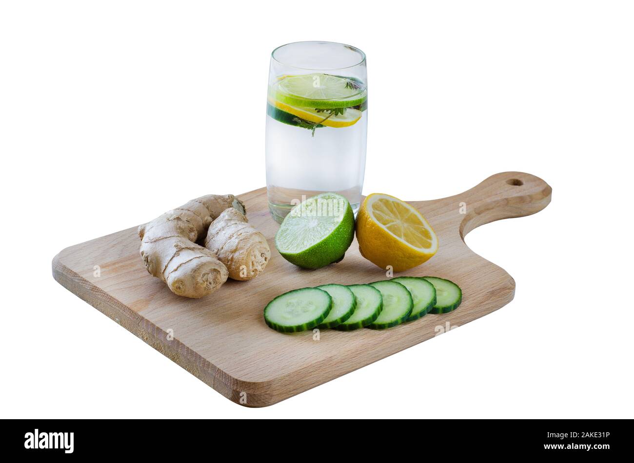 Composition of ginger, lime, lemon, mint isolated on white background Stock Photo