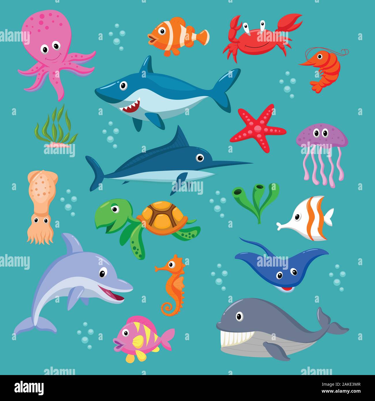 Set of cartoon sea animals Stock Vector Image & Art - Alamy