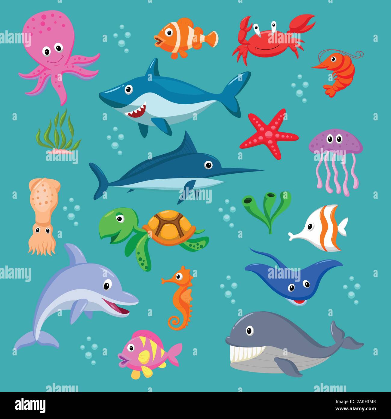 Set Of Cartoon Sea Animals Stock Vector Image Art Alamy