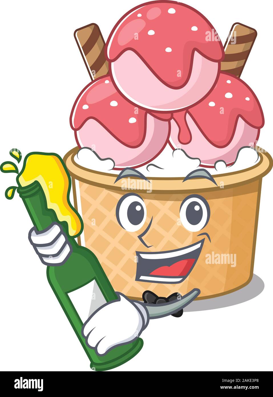 mascot cartoon design of ice cream sundae with bottle of beer Stock ...