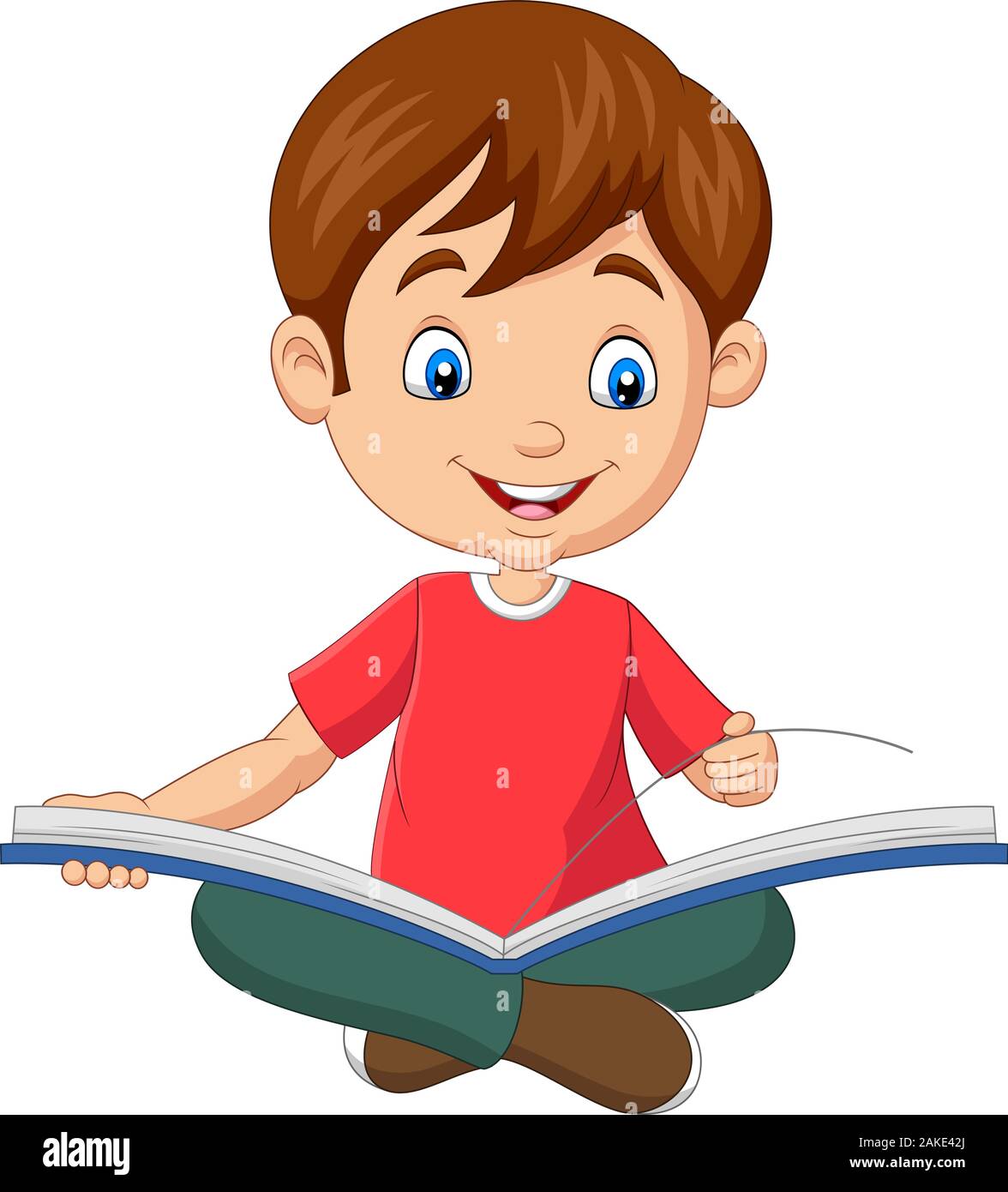 Happy boy sitting with opened a book Stock Vector Image & Art - Alamy