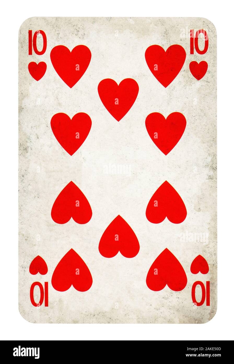 Ten of Hearts Vintage playing card - isolated on white (clipping