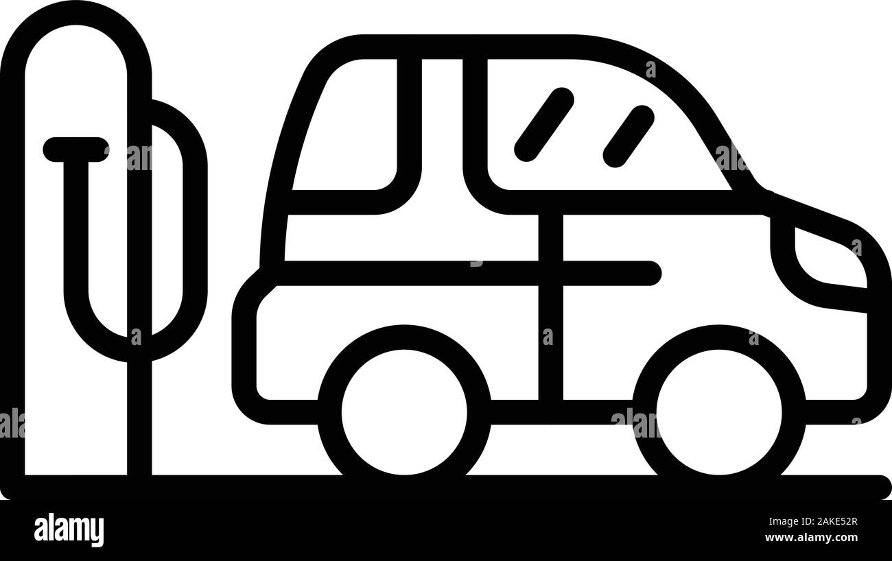 Car at charge station icon, outline style Stock Vector