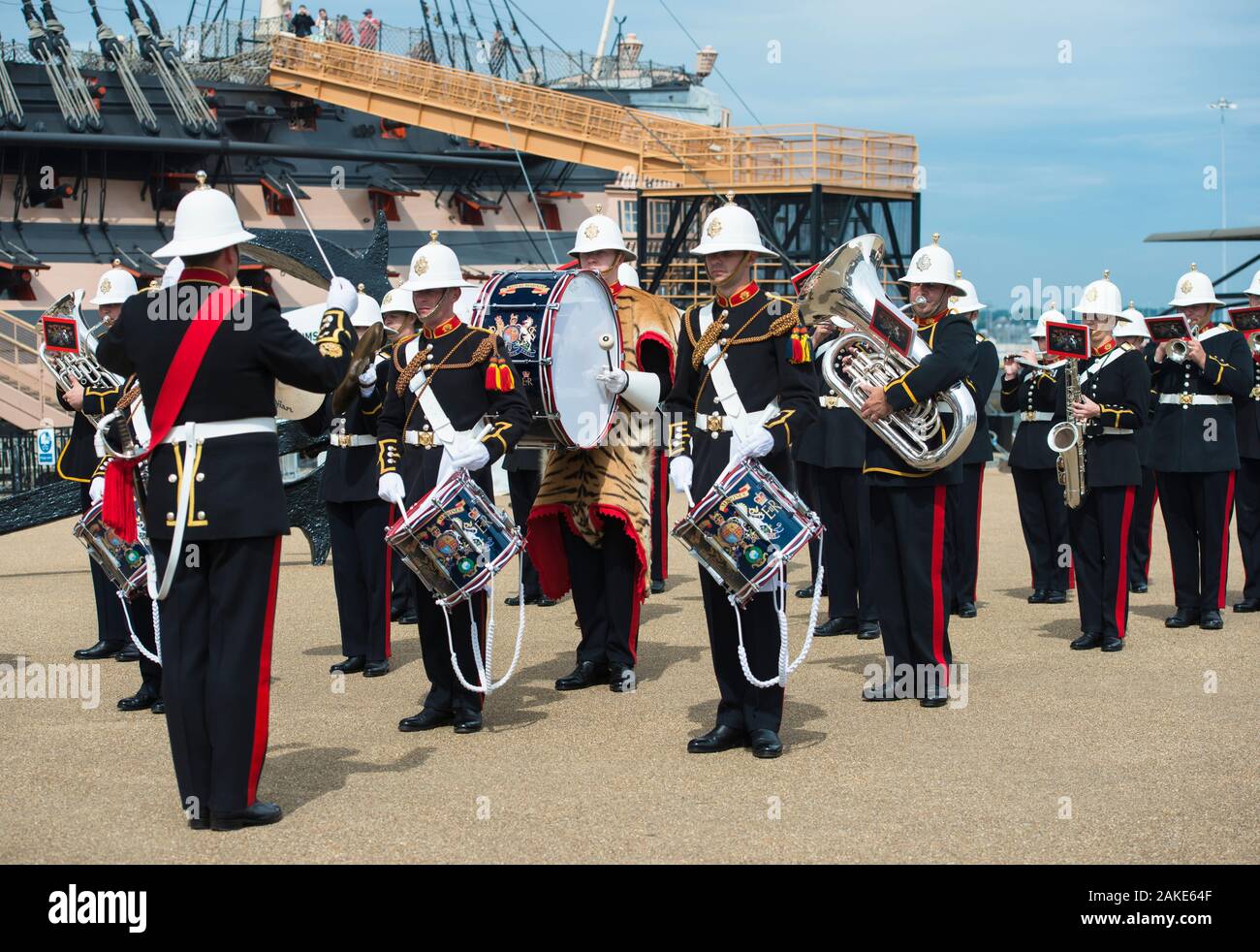Royal Marines Band Service. D-Day reenactment event day, Portsmouth Historic Dockyard, England. Stock Photo
