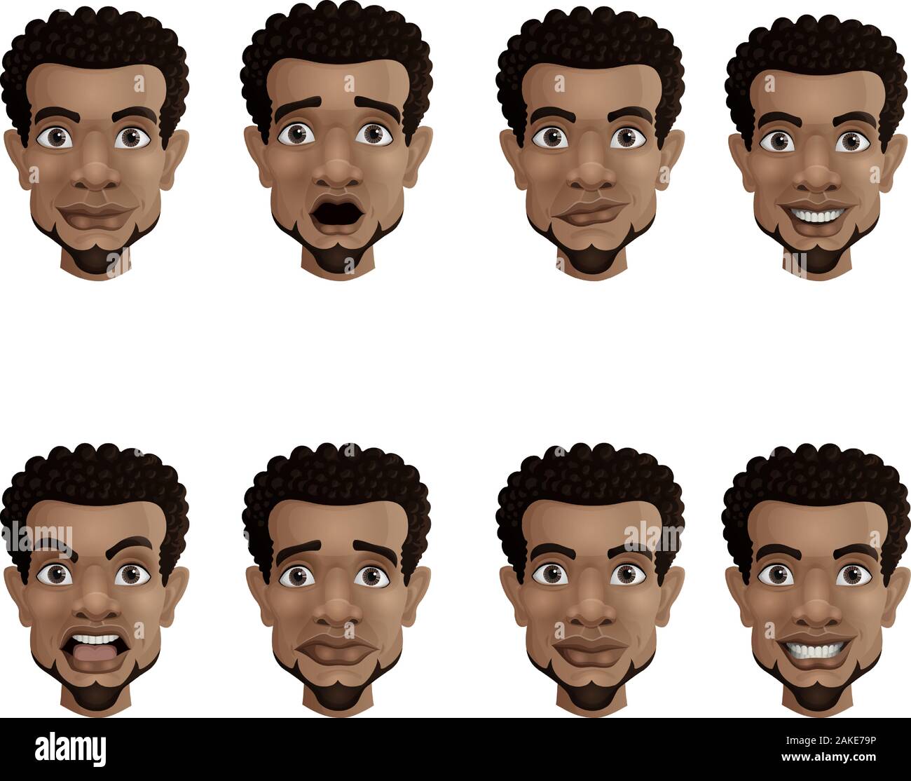 Set of male facial emotions. Black african american businessman with ...