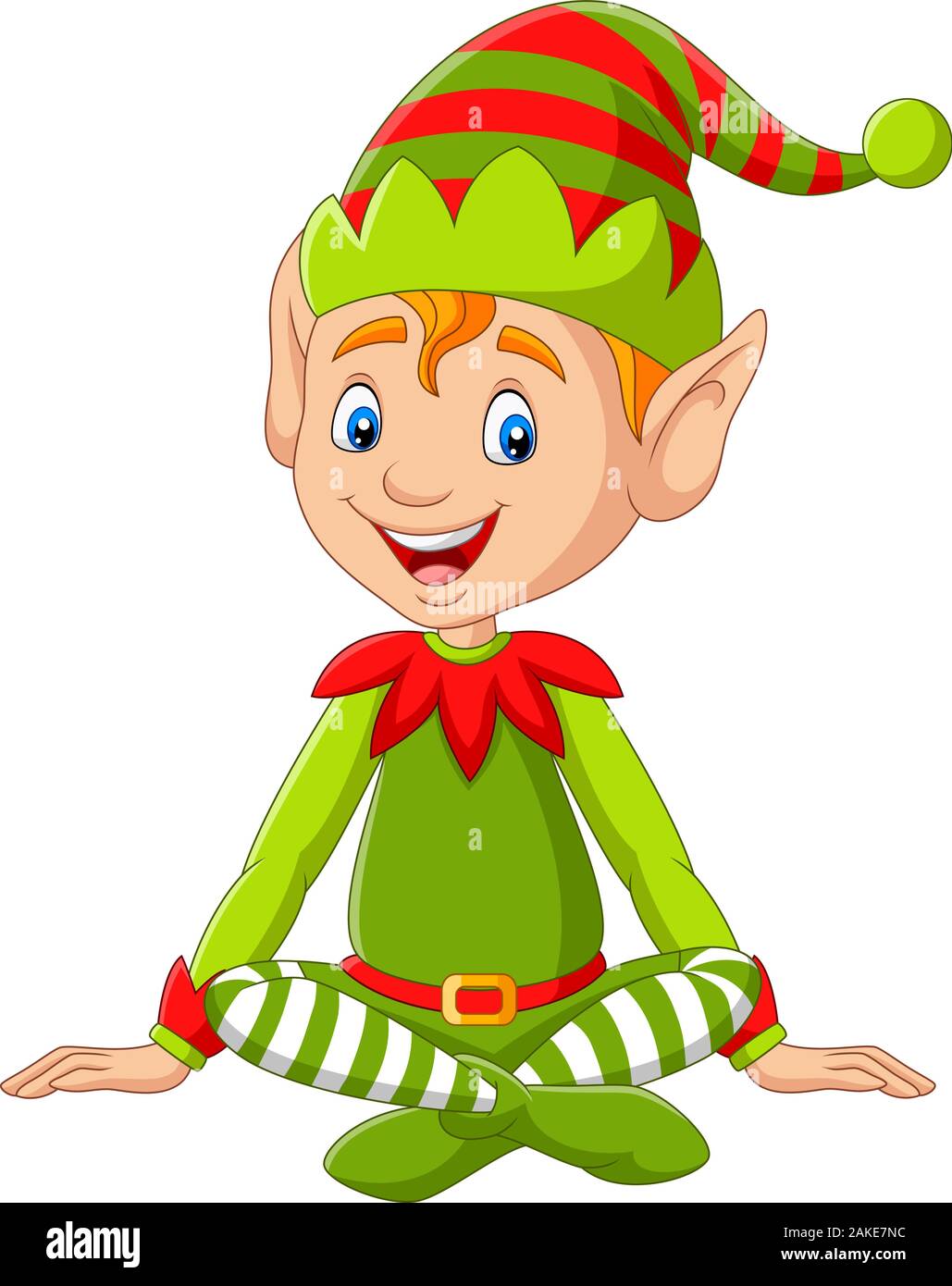 Cartoon happy Christmas elf sitting Stock Vector Image & Art - Alamy