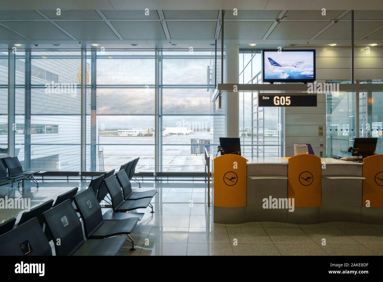 Munich international airport, Germany, terminal gate and lounge area ...