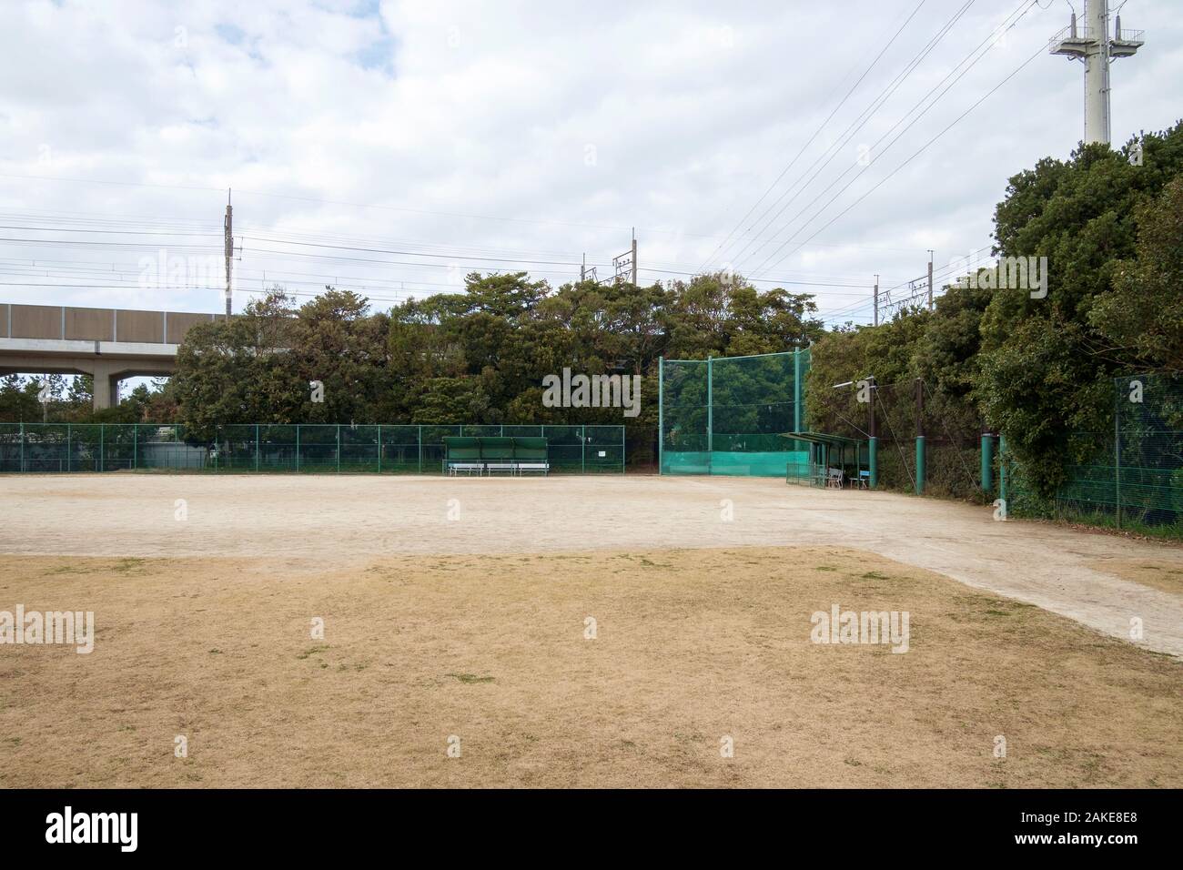 Tokyo Japan, empty baseball court in a suburban area called Urayasu