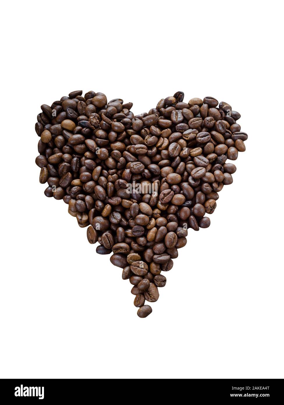 Coffee beans in form on heart isolated Stock Photo