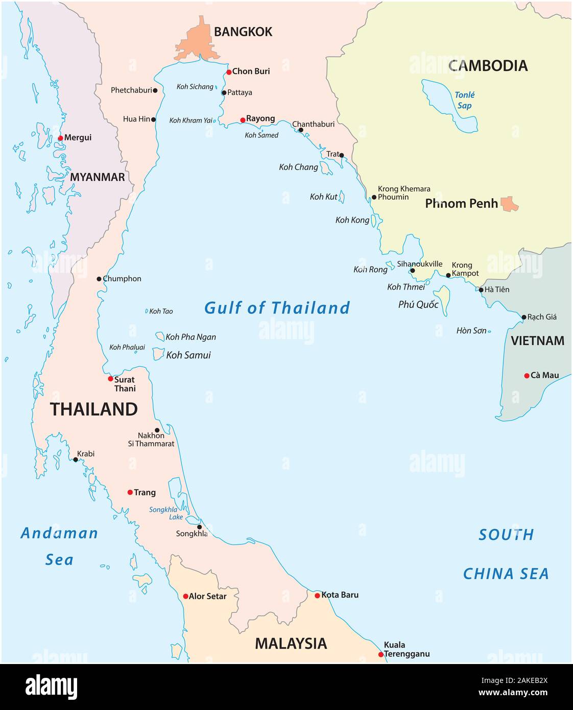 Outline map of the Gulf of Thailand Stock Vector