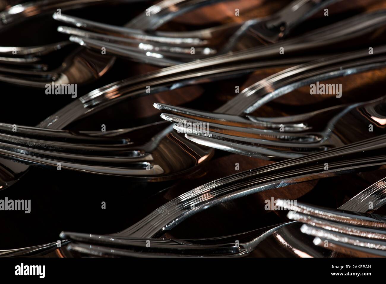 Set of forks on buffet table Stock Photo Alamy