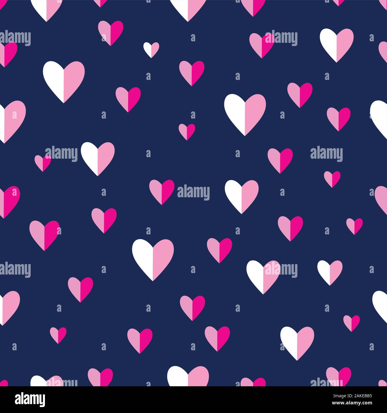 Seamless abstract pattern of pink hearts on a dark blue background Stock Vector