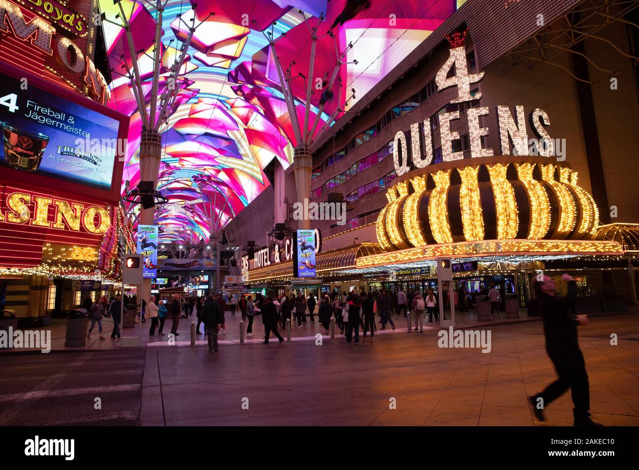 Early Evening in the famous Fremont Street, Downtown Las Vegas, USA