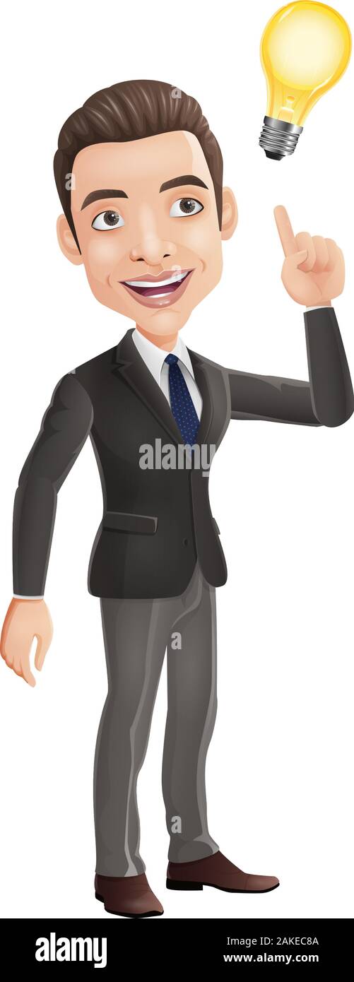 Happy businessman thinking and having idea Stock Vector
