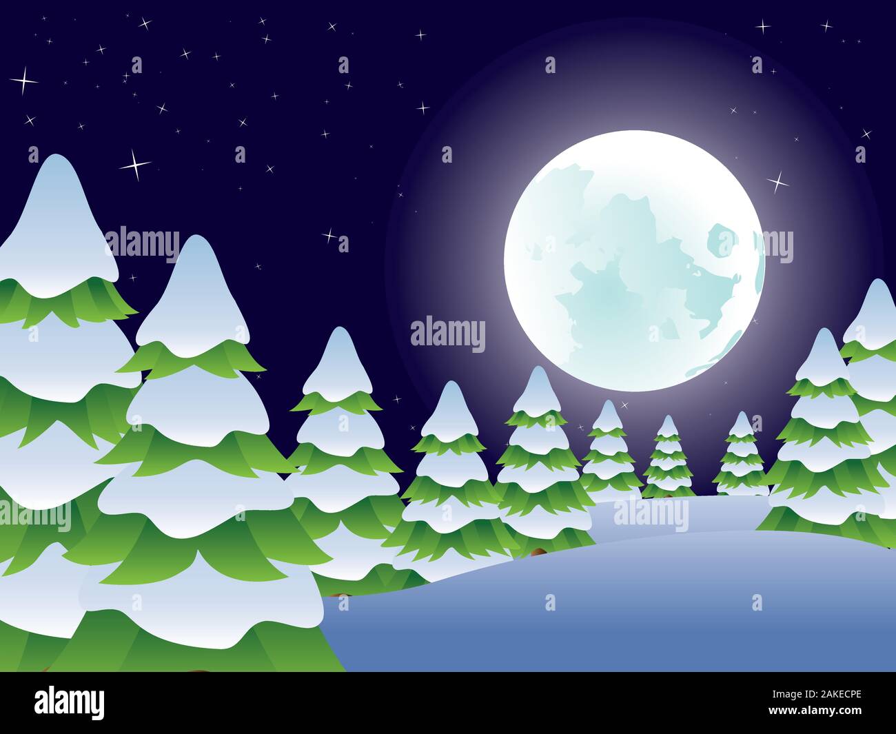 Winter forest landscape with snowy fir trees at night Stock Vector ...