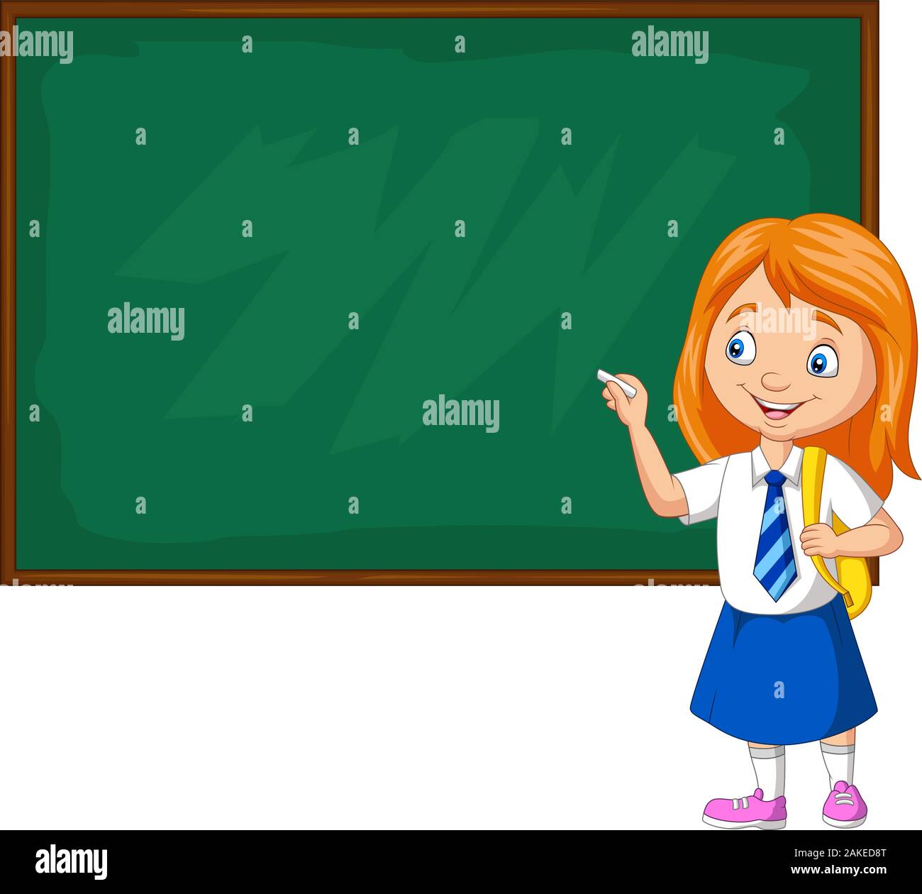 Cartoon schoolgirl in uniform writing on the blackboard Stock Vector Image  & Art - Alamy
