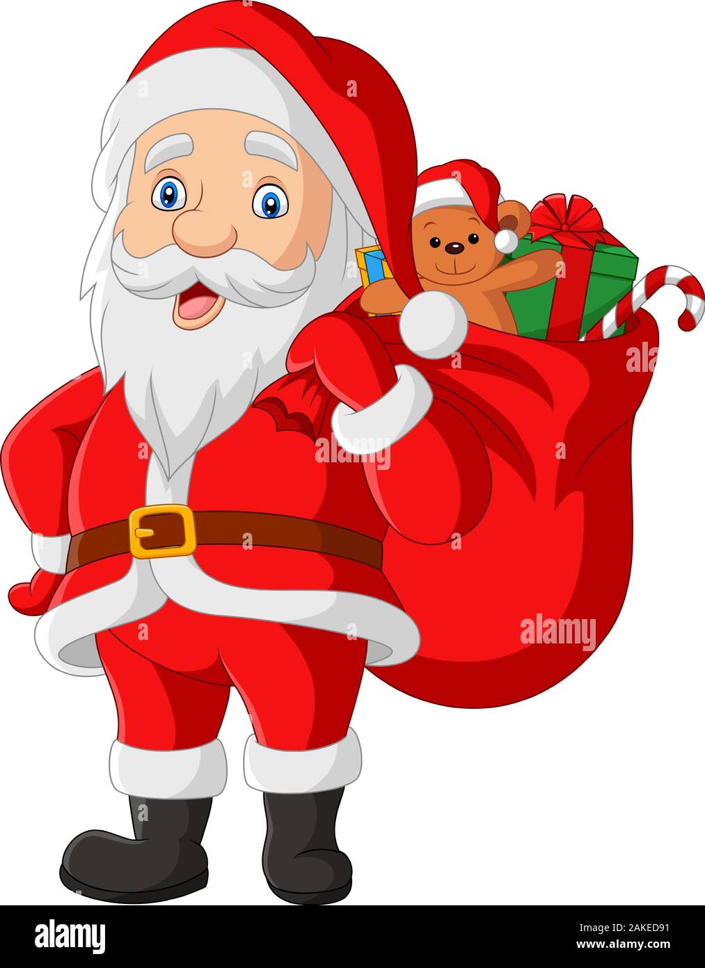 Cartoon santa claus carrying a bag of the presents Stock Vector Image ...