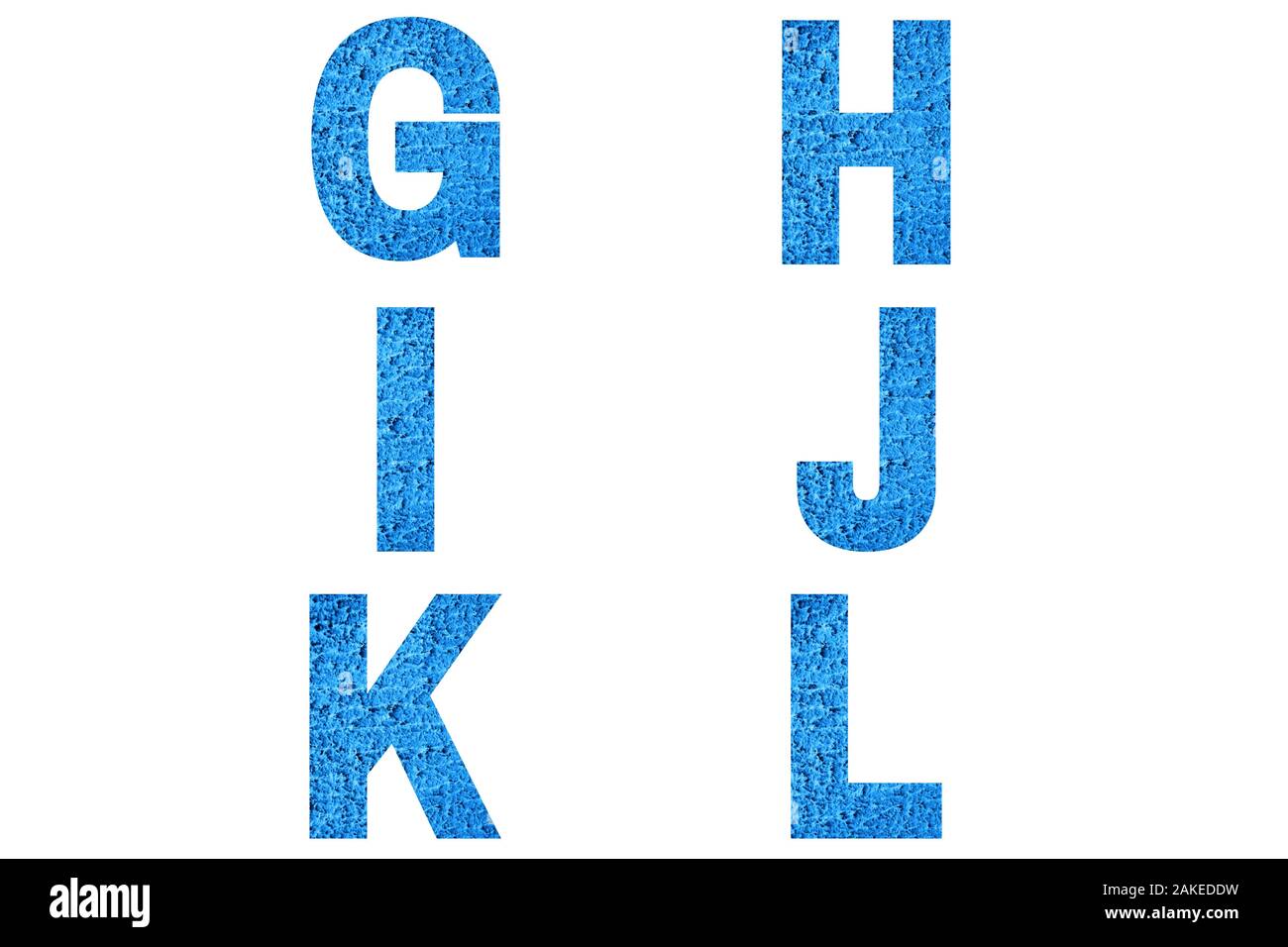 Font Alphabet g, h, i, j, k, l made of trendy blue color house front. Stock Photo