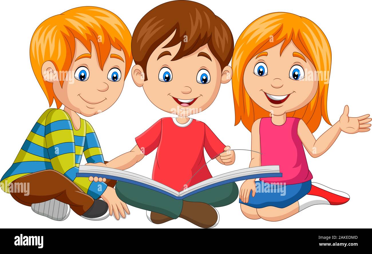 Cartoon happy kids reading a book Stock Vector Image & Art - Alamy